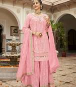 Light Pink color Embroidered Georgette Palazzo Salwar Kameez