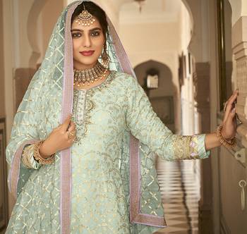 Sky blue color Embroidered Georgette Palazzo Salwar Kameez 3