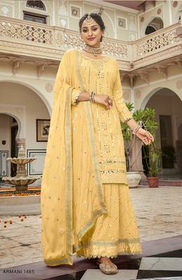 Yellow color Embroidered Georgette Palazzo Salwar Kameez 1