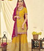 Yellow Color Georgette Sequince Work Palazzo Suit