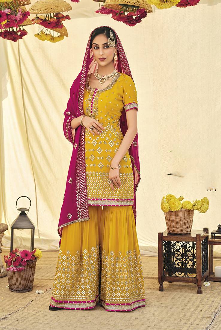 Yellow Color Georgette Sequince Work Palazzo Suit