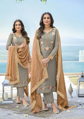 Grey Color Chinnon Georgette Trendy Salwar Kameez 1