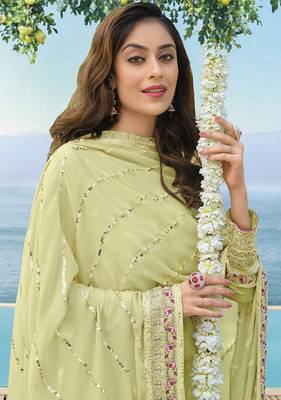 Lime yellow Color Chinnon Georgette Trendy Salwar Kameez 2