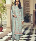 Embroidered Sky blue Color Georgette Trendy Straight Salwar Kameez