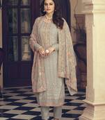 Beige Georgette Embroidered Straight Salwar Kameez
