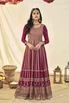 Rani Pink Color Georgette Heavy Work Full Length Anarkali Suit