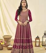 Rani Pink Color Georgette Heavy Work Full Length Anarkali Suit