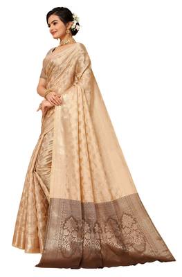 Beige woven organza saree with blouse 2