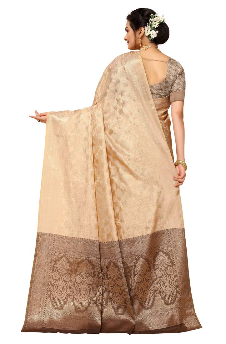 Beige woven organza saree with blouse
