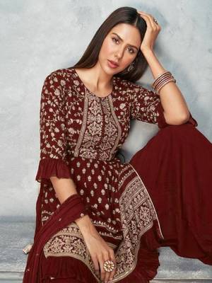 Women's Maroon Faux Georgette Stitched Top With Stitched Faux Georgette 4