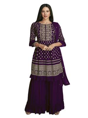 Women's Purple Faux Georgette Stitched Top With Stitched Faux Georgette 1