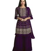 Women's Purple Faux Georgette Stitched Top With Stitched Faux Georgette