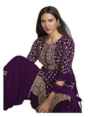 Women's Purple Faux Georgette Stitched Top With Stitched Faux Georgette 2