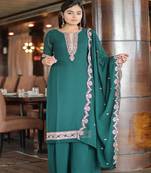 Women's Green Faux Georgette Stitched Top With Unstitched Santoon Bottom and Faux Georgette