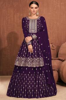 Women's Purple Faux Georgette Stitched Top With Stitched Faux Georgette