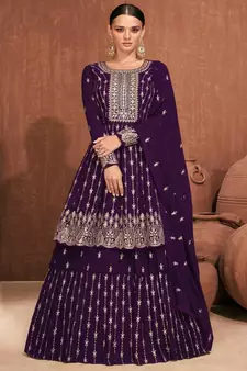 Women's Purple Faux Georgette Stitched Top With Stitched Faux Georgette