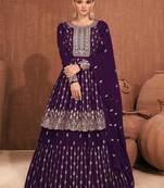 Women's Purple Faux Georgette Stitched Top With Stitched Faux Georgette