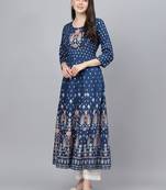 Dark-blue printed rayon ethnic-kurtis