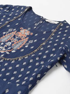 Dark-blue printed rayon ethnic-kurtis 2