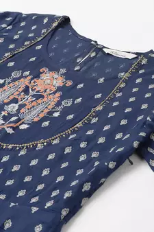 Dark-blue printed rayon ethnic-kurtis