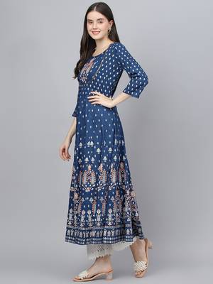 Dark-blue printed rayon ethnic-kurtis 3