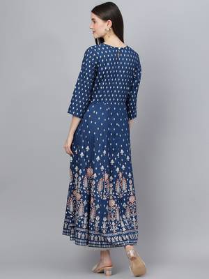 Dark-blue printed rayon ethnic-kurtis 4