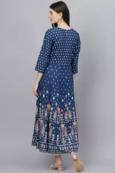 Dark-blue printed rayon ethnic-kurtis