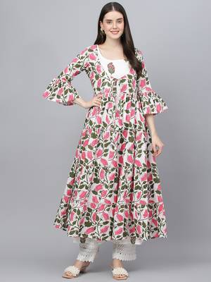White printed cotton ethnic-kurtis 1