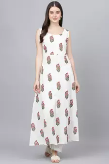White printed cotton ethnic-kurtis