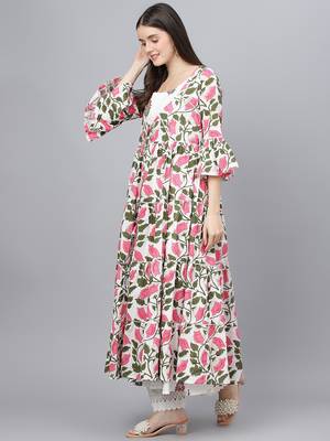 White printed cotton ethnic-kurtis 4