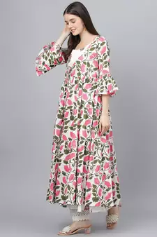 White printed cotton ethnic-kurtis