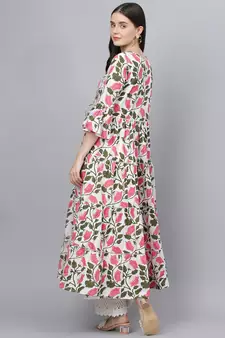 White printed cotton ethnic-kurtis