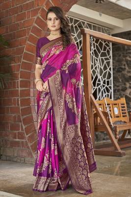 Purple woven banarasi saree with blouse 1
