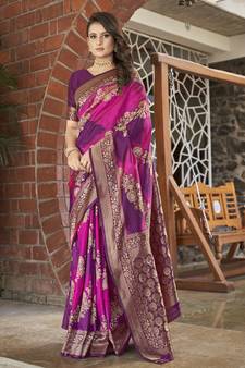 Purple woven banarasi saree with blouse