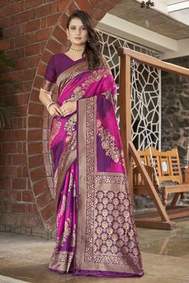 Purple woven banarasi saree with blouse 2