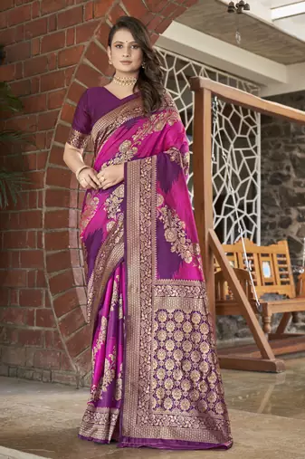 Purple woven banarasi saree with blouse