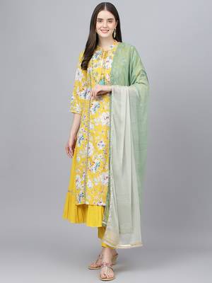 Yellow floral print cotton salwar 1