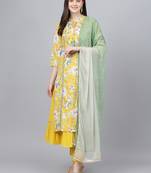 Yellow floral print cotton salwar
