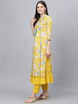 Yellow floral print cotton salwar 2