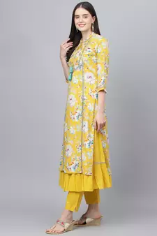 Yellow floral print cotton salwar