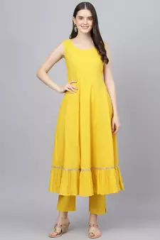 Yellow floral print cotton salwar
