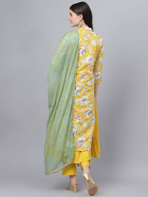 Yellow floral print cotton salwar 4