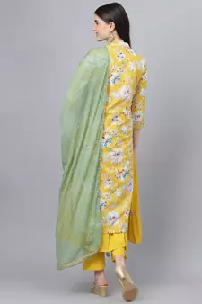 Yellow floral print cotton salwar