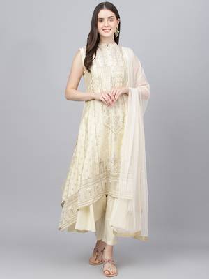 Cream floral print chanderi salwar 1