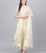 Cream floral print chanderi salwar