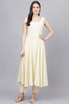 Cream floral print chanderi salwar