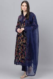 Navy-blue floral print velvet salwar
