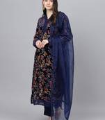 Navy-blue floral print velvet salwar