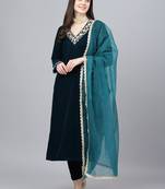 Teal plain velvet salwar