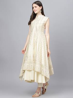 Cream floral print chanderi salwar 3